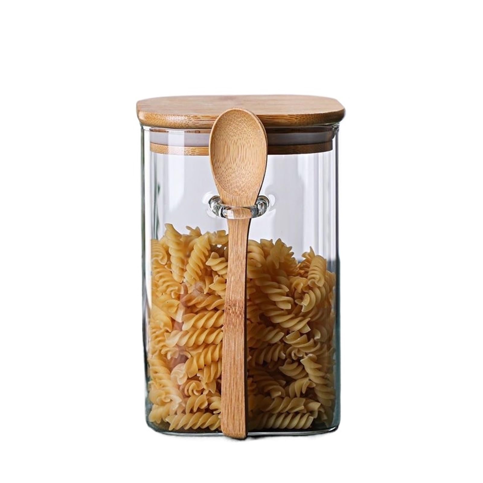 HYFEUOKF Square Storage Jar With Spoon Coffee Glass Household Condiment Tea(10 * 15cm)