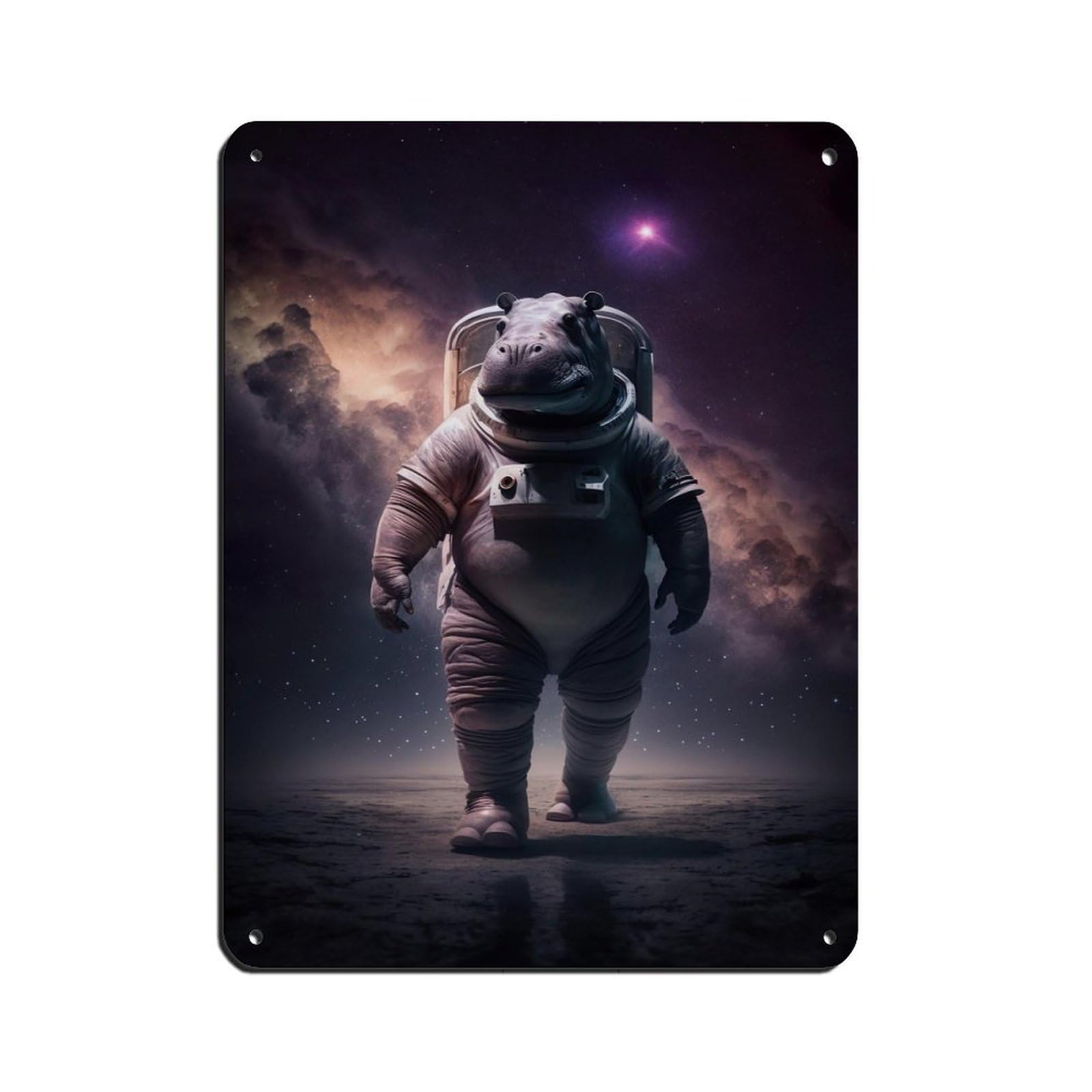 Astronaut Hippo, Futuristic Animal（2） Tin Sign Vintage Metal Pub Club Cafe Bar Home Wall Art Decoration Poster Retro 12x16inch(30x40cm)