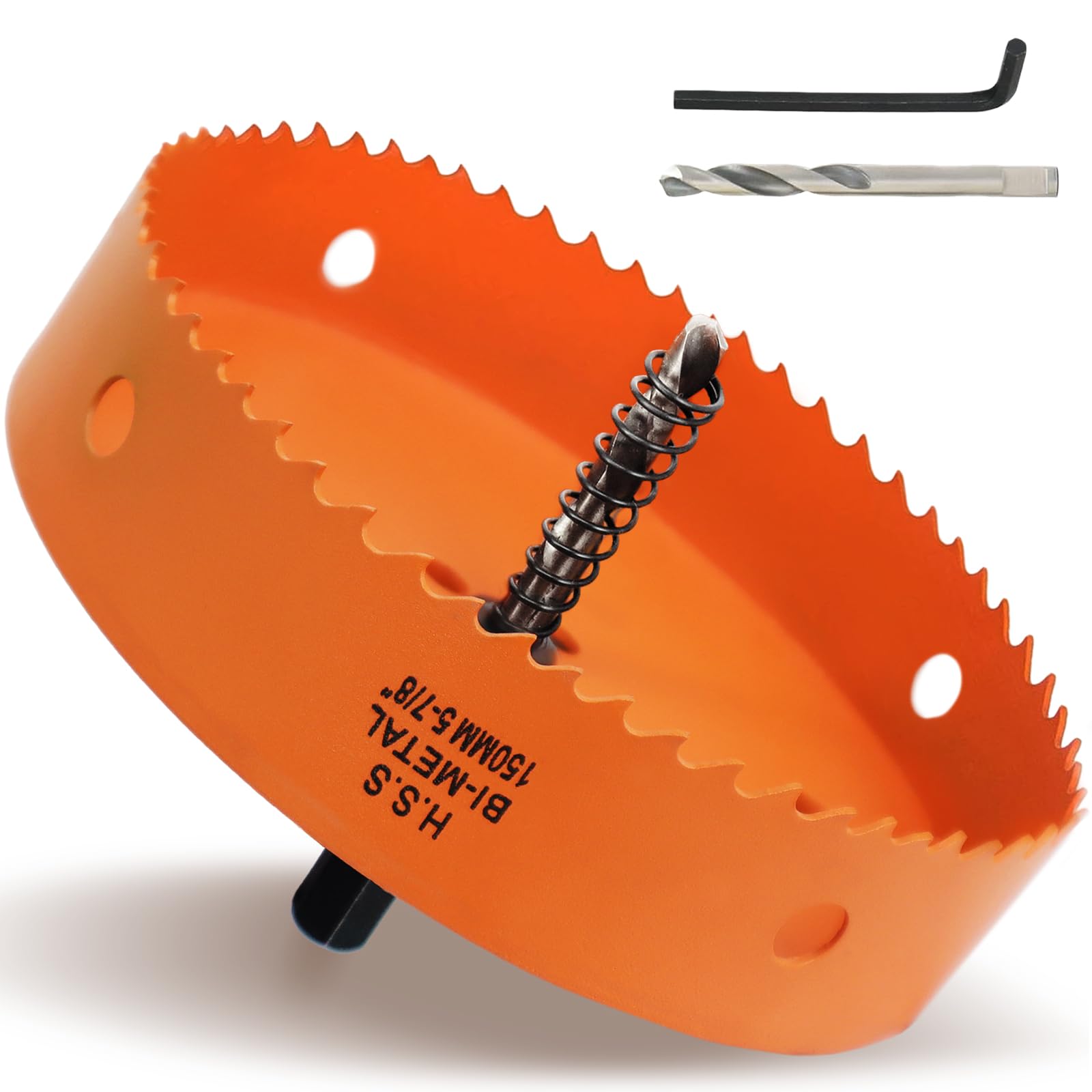 150mm Hole Saw, 5-7/8'' HSS Bi-Metal Hole Cutter with Arbor, Cutting Depth 32 mm, Hole Saw Drill Bit for Cutting Wood Plywood