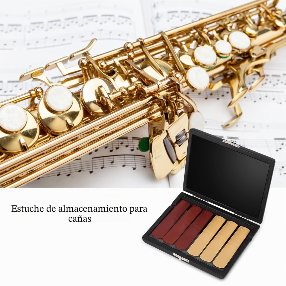 Funda de almacenamiento para cañas de clarinete, saxofón, organizador de cañas de piel sintética durable, ranuras para 6 cañas, para músicos, viajeros y estudiantes