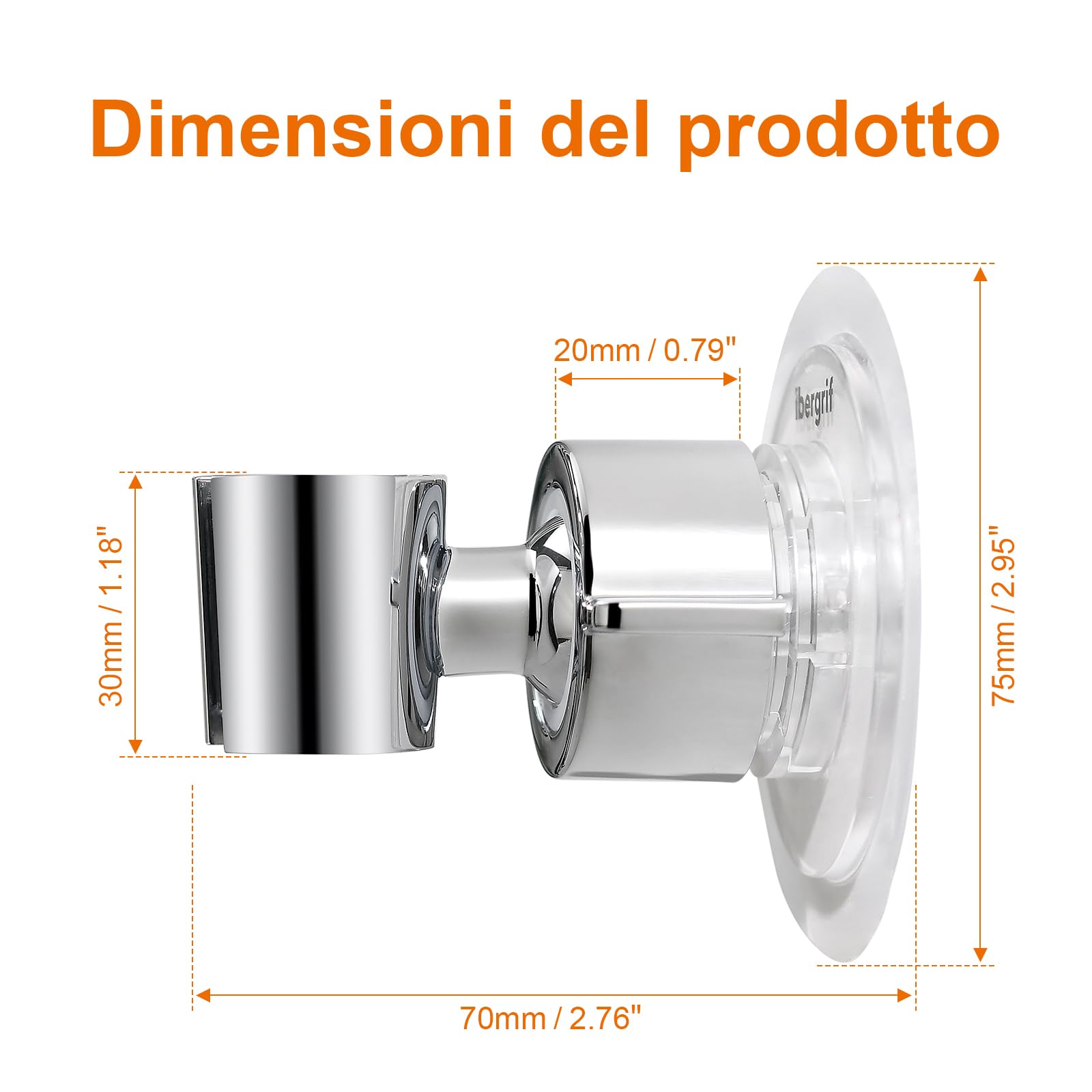 Ibergrif M20407 Supporto per Doccia, Adesivo Staffa Soffione, Doccia Senza Necessità di Trapano, rotazione a 360°, adatta per casa, hotel, bagno