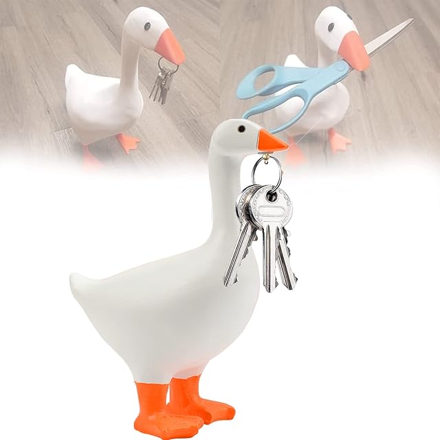 xinrongda Magnetic Goose Duck Key Holder, Magnetic Resin Goose Duck Shape Key Storage Rack, 3D Printed Animal Figurines Mini Tool Holder for Kitchen Office Bathroom Living Room Decor (Yellow)