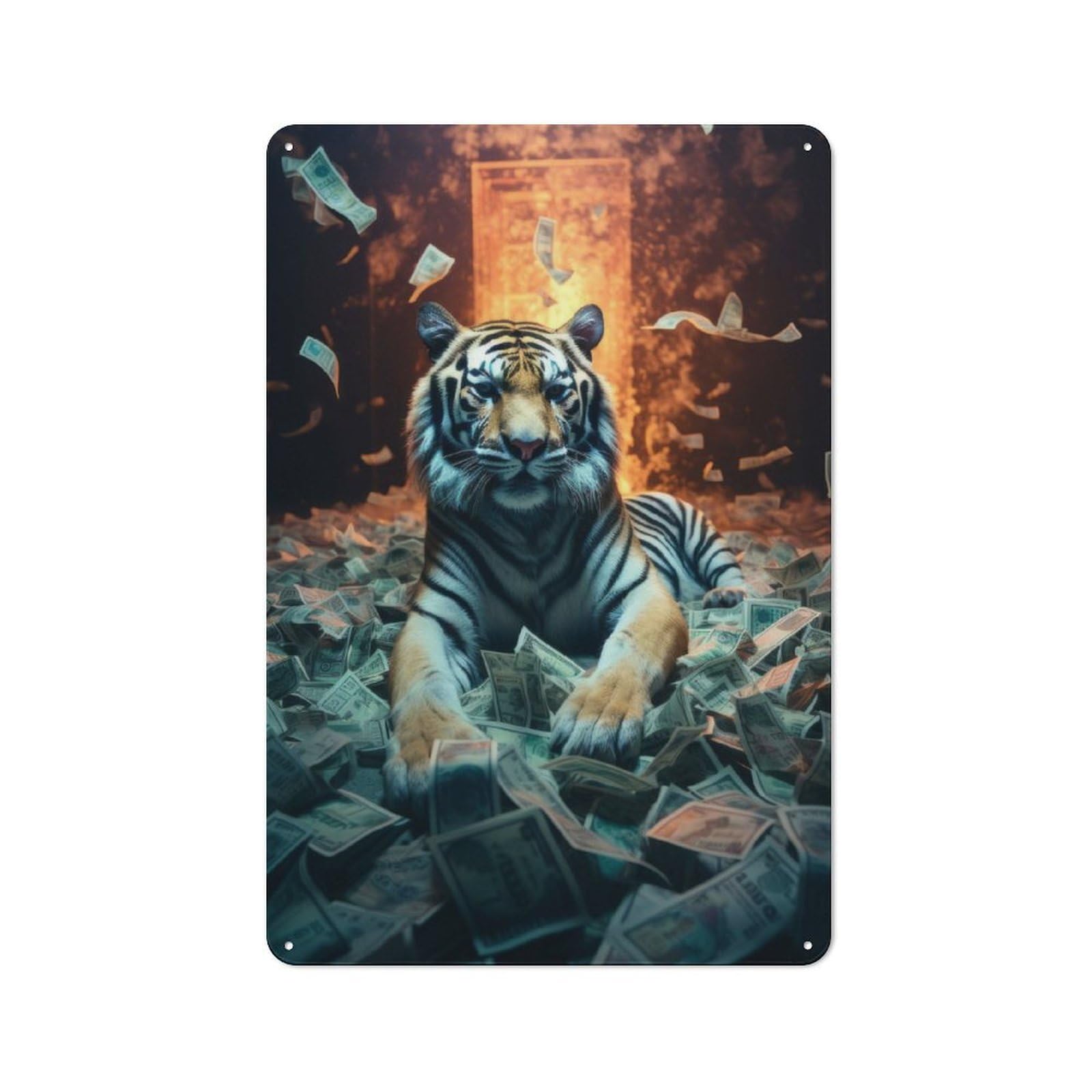 Junmoney Super Rich Bengal Tiger Office Metal Sign 30X20cm, Understated Office Wall Decor For Workspace, Cafe, Shop Or Desk Area