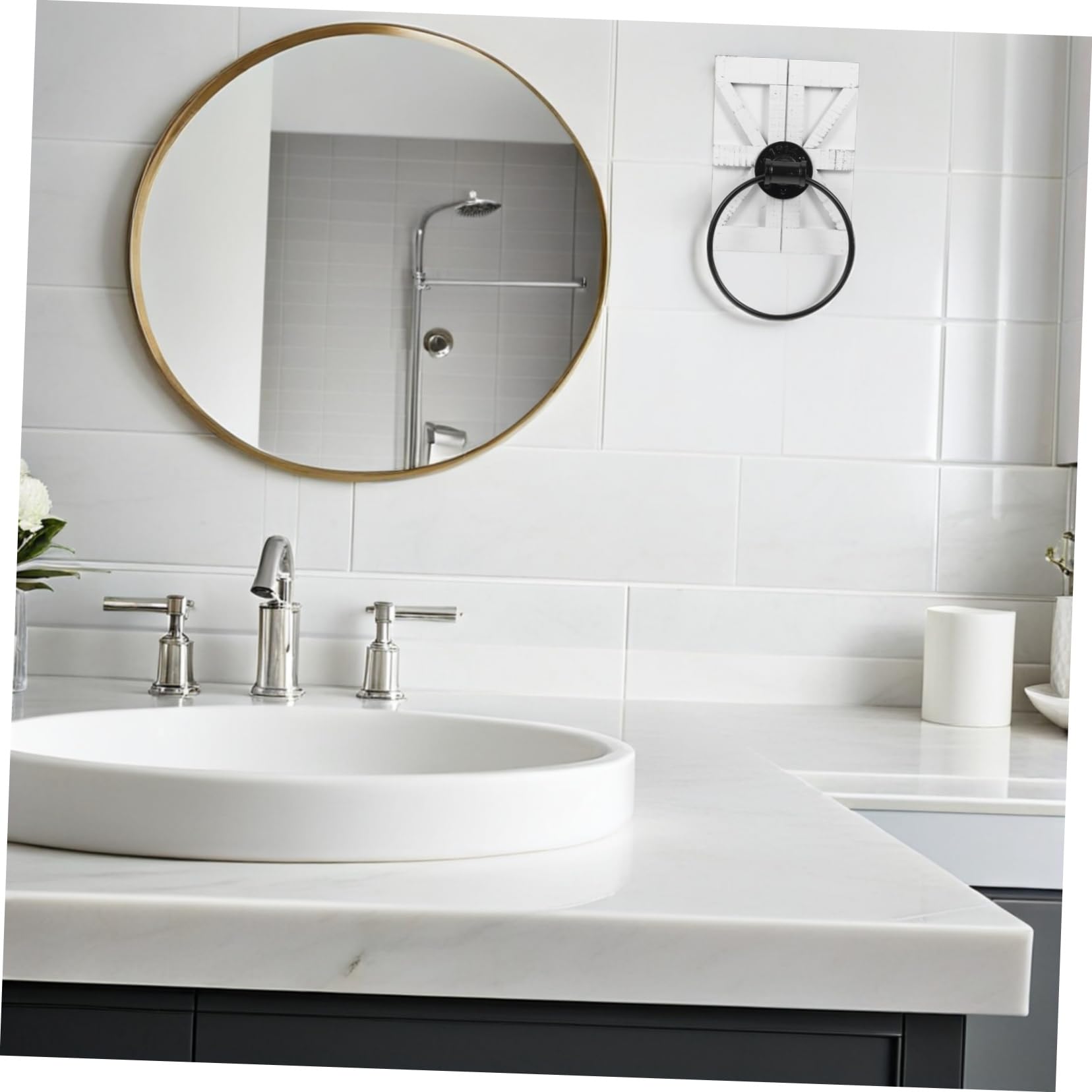 Portasciugamani da Parete Rustico in Ferro Bianco per Cucina e Bagno Design Vintage con Anello Portasciugamani
