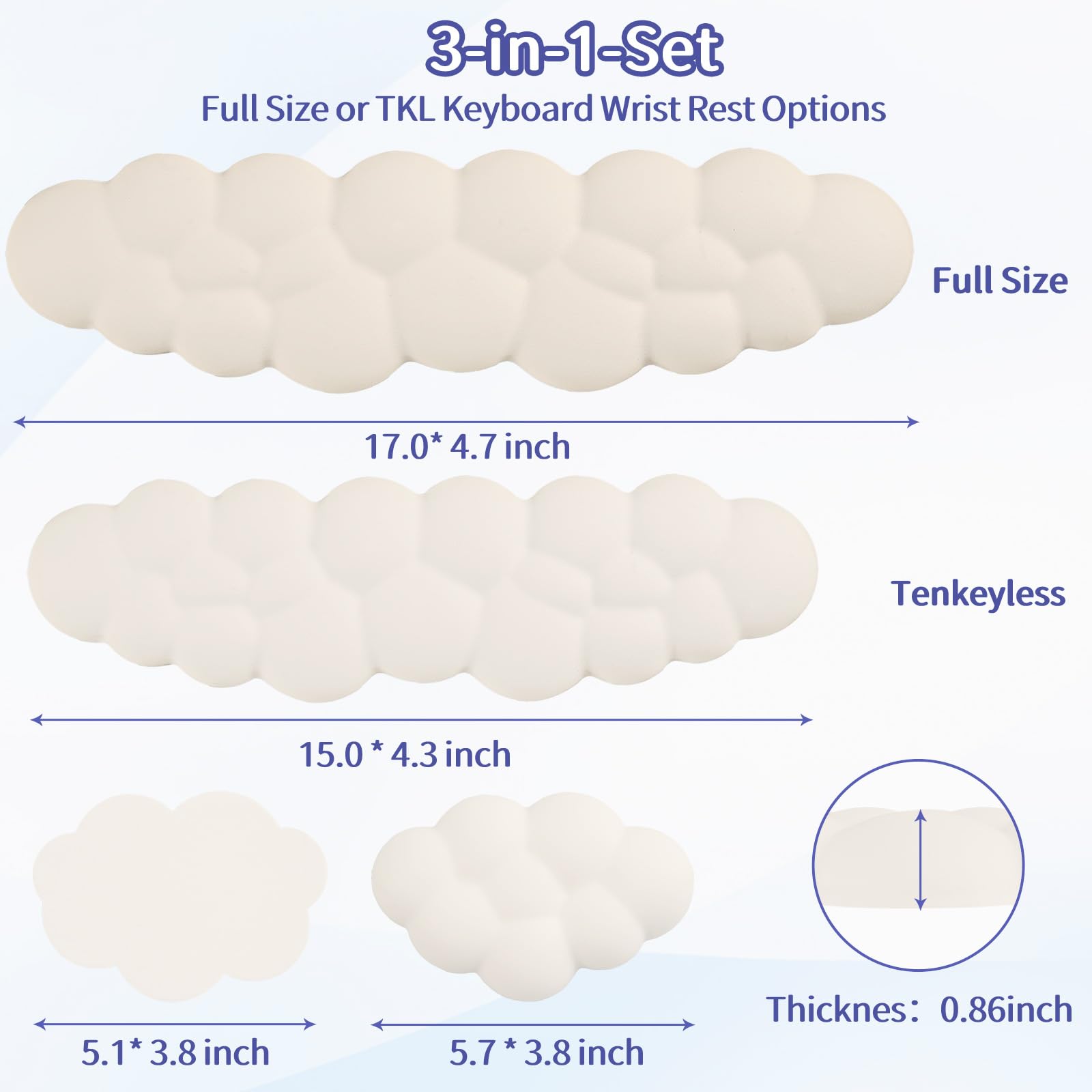 Sushret Reposamuñecas para Teclado en Forma de Nube, Set de Apoyo para Muñeca con Espuma de Memoria y Cuero PU, Cojín Ergonómico para Ordenador, Oficina y Gaming
