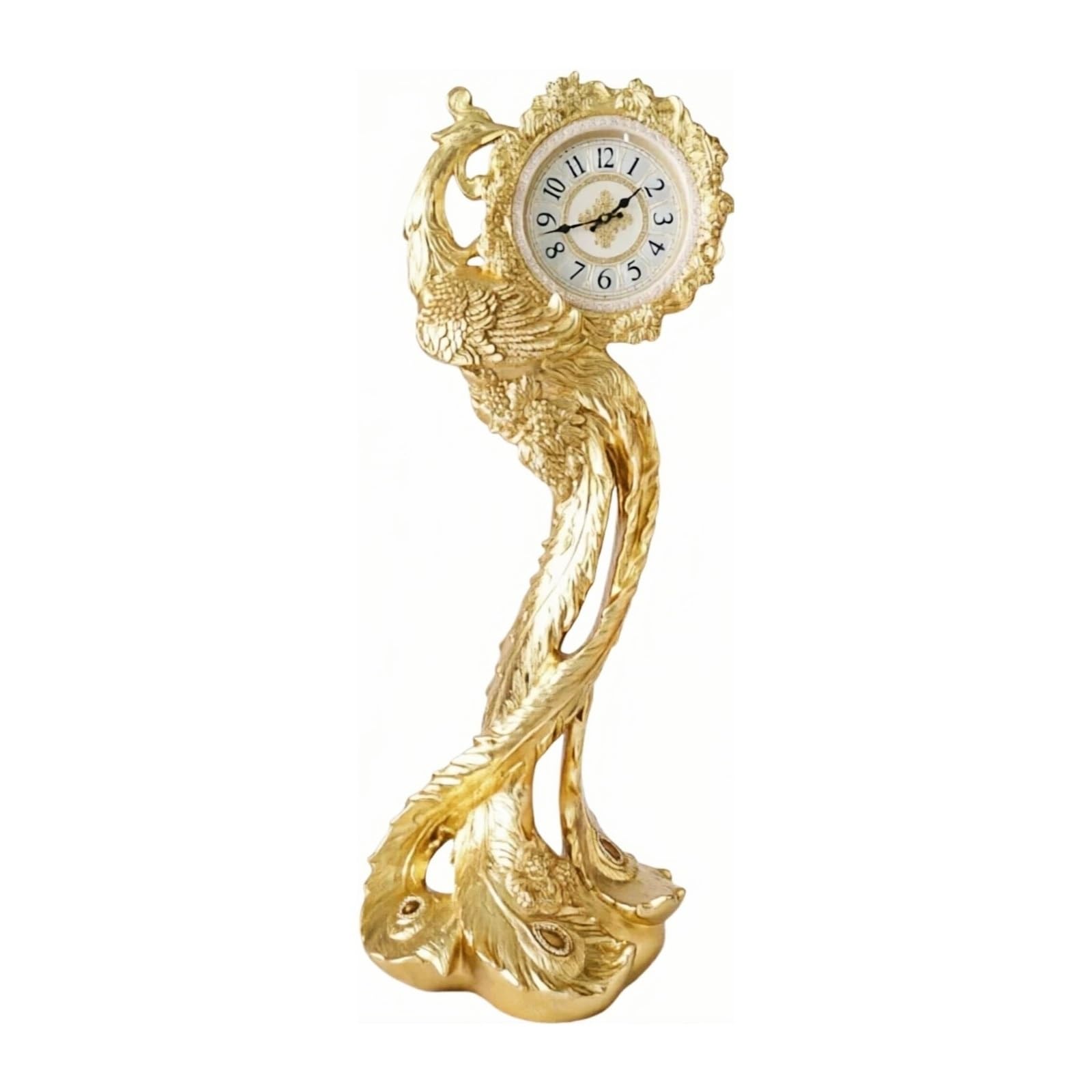 WANGHAI-666 Grandfather Clocks Floor Standing Clock Quartz Silent Movement European Style Carved Ornate(Gold)