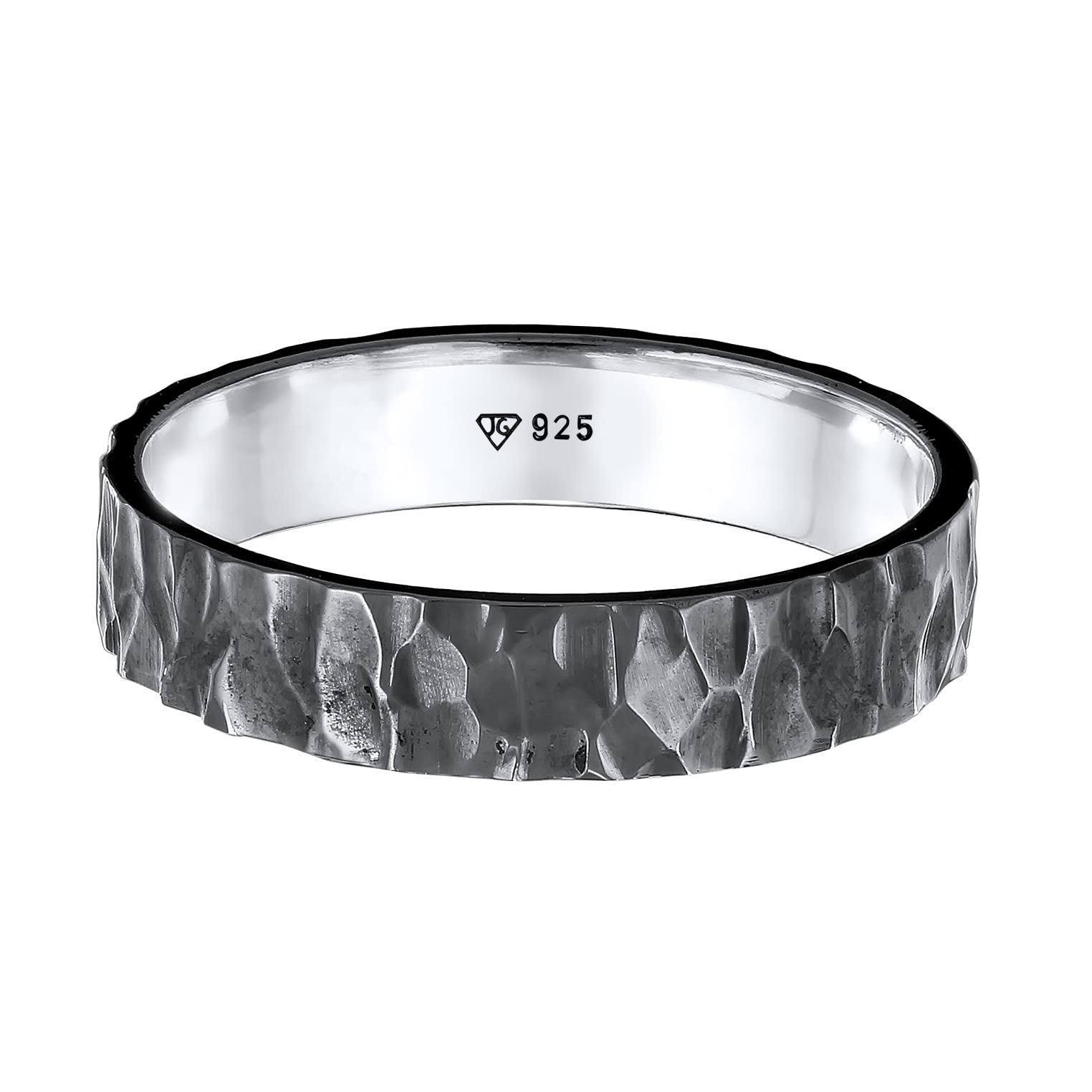 Kuzzoi Anello da uomo (4 mm) realizzato a mano, in argento sterling 925 ossidato, anello di fidanzamento, anello dell'amicizia, da uomo, martellato, misura anello da 54 – 66, 0608672622