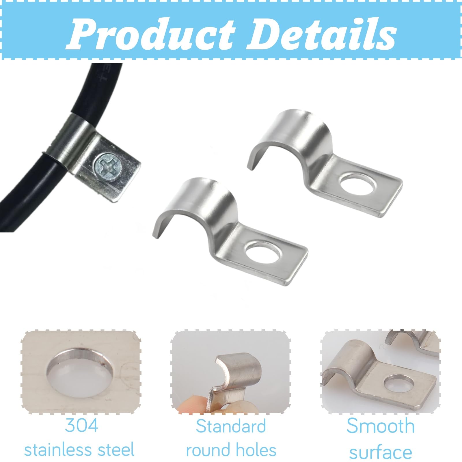 MINGBOLIN 75 Piezas Abrazadera de Tubo U,Abrazaderas Metalicas para Tubos Abrazadera de Fijación Abrazaderas para Tubos Fijacion de Tubo Solo Orificio Clips de Cable,para Tubos y Cables (8mm)