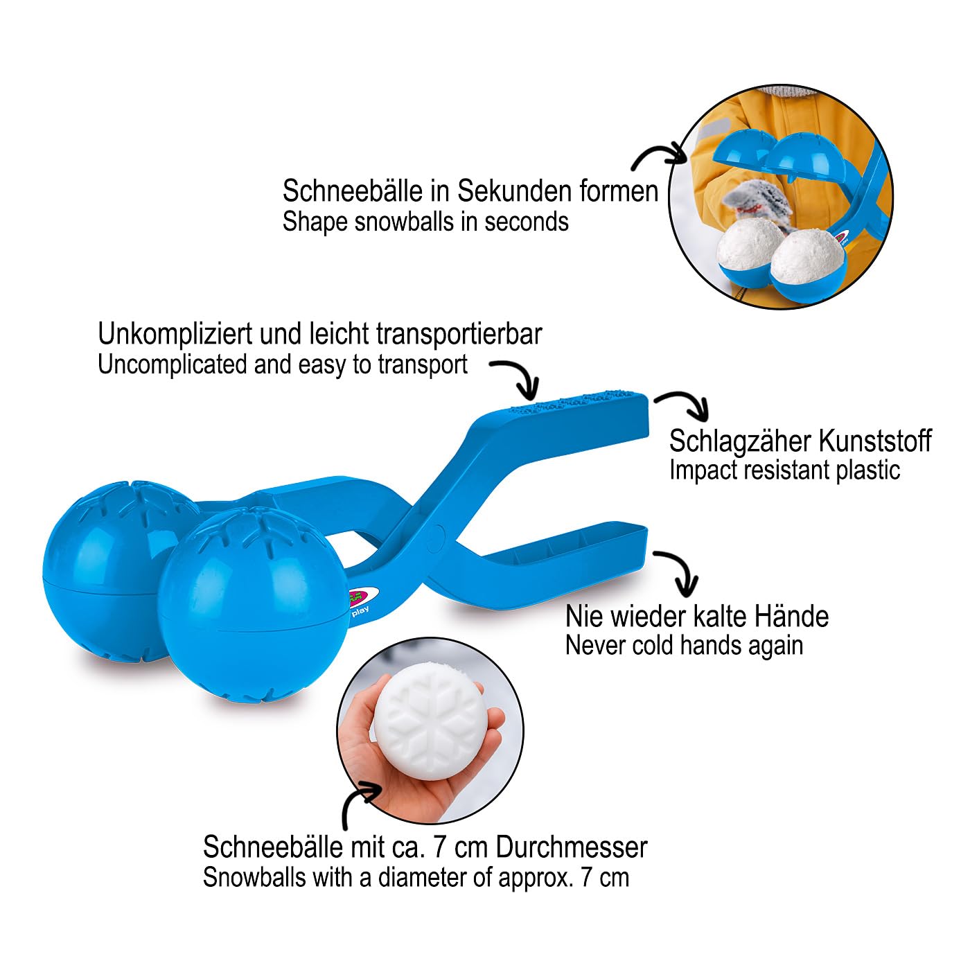 JAMARA 461150 Snow Play sneeuwbaltang Duo 38 cm - sneeuwbal voor kinderen, sneeuwbal maker, cadeau-idee voor jongens en meisjes, sneeuwballen in seconden vormen, roze