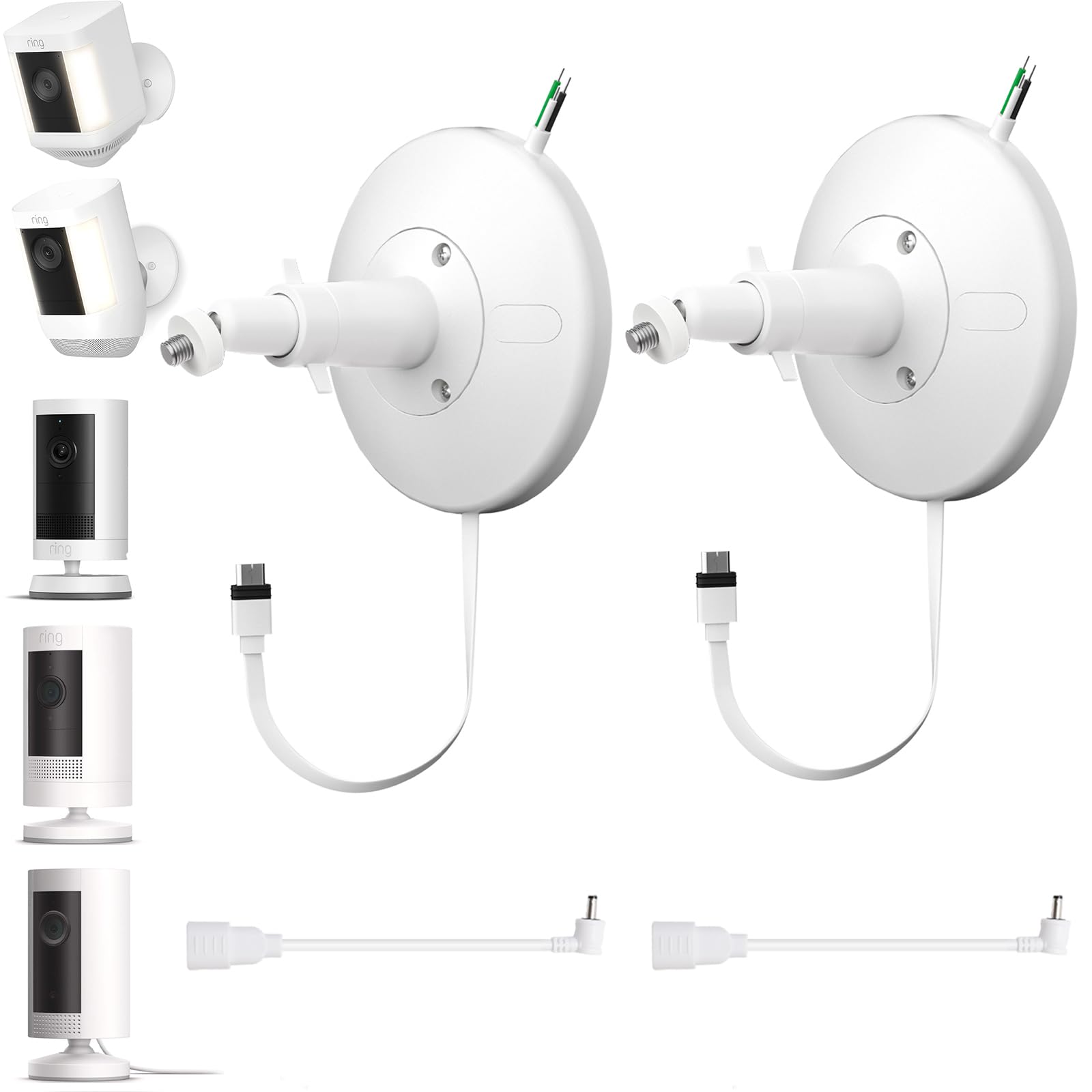 iTODOS Hardwired Kit for Ring Cams (Outdoor Cam Plus, Stick Up Cam, Spotlight Cam Pro/Plus), IP67 Waterproof Design for Outdoor or Indoor Use,White-2Pack