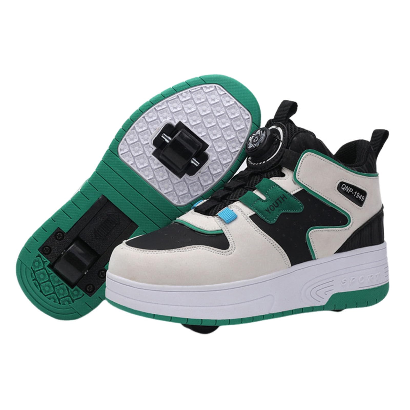 Surwin Scarpe con Rotelle Bambino, Scarpe Mid-Cut con Ruote Posteriori Retrattili, Sneaker con Rotelle Fibbia Girevole Bambini Ragazzo Ragazza Sneaker Skateboard, 30 EU-40 EU