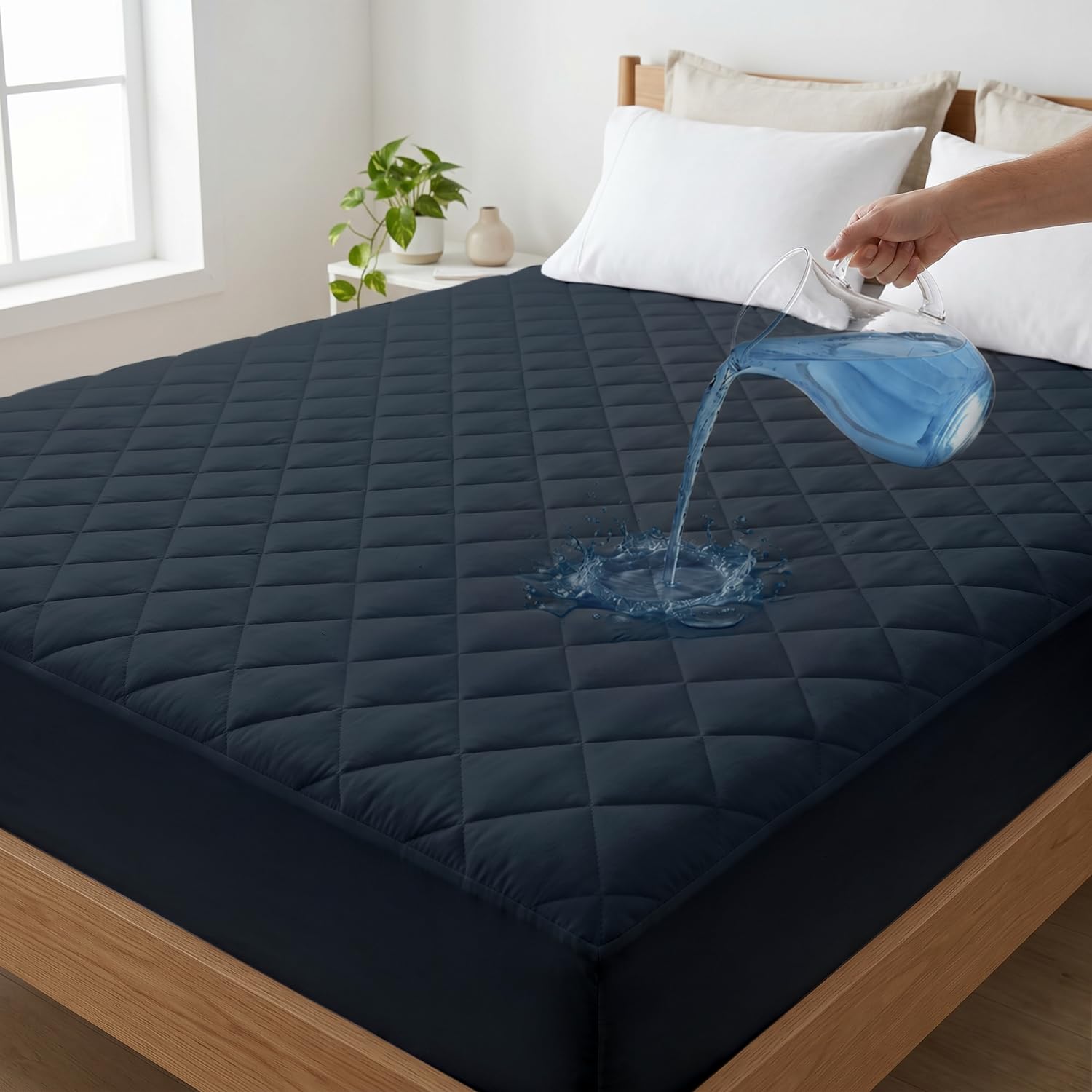 Ayka 100% Waterproof Cotton Quilted Mattress Protector King Size Breathable Hypoallergenic Noiseless Ultra Soft Fitted Bed Protector 78x72 inch Mattress/Bed Cover (Charcoal, King (78x72))