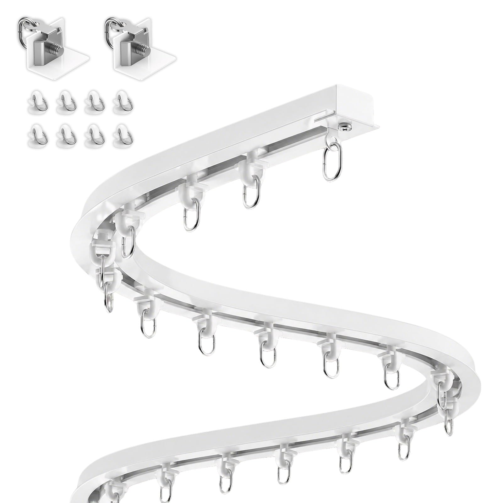 ZXGSXIOU Bendable Ceiling Mount Curtain Track for Bay Windows, Recessed Hidden Glider Rail with Hooks, Silent Smooth Drapery Pole, 11.5ft Length