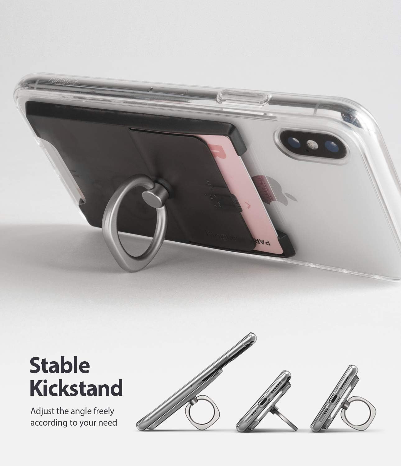 【Ringke】リングホルダースタンド スマホカードホルダー SUICA PASMO カード入れ 財布ケース 定期入れ パースケース スマホ カードケース カードスロット付き リング付き 360度回転リングホルダー 背面カードホルダー 名刺入れ スマホケース カード収納 Ring Slot Card Holder (Black ブラック) iPhone Galaxy Google Pixel Sony Xperia Phone Accessory 全機種対応