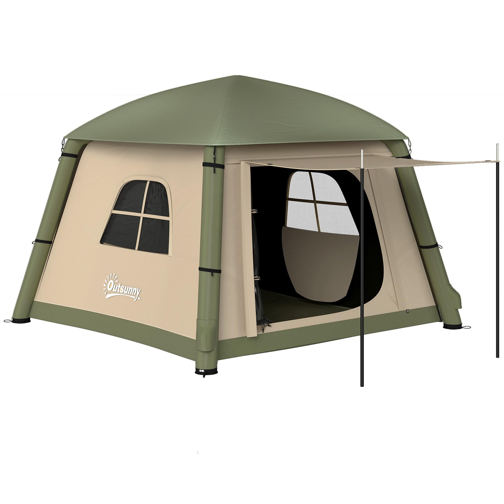 Outsunny Inflatable Camping Tent w/Hand Pump, Easy Setup 1/2 Person Blow Up Tent Waterproof 190T Taffeta w/Mesh Windows, Doors and Carry Bag, Brown