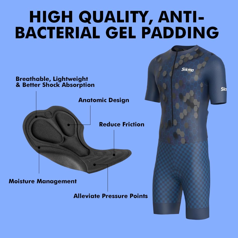 Herren Fahrrad-Skinsuit Gel gepolstert Einteiler Trisuit Bike Top kurzes Sublimiertes Design