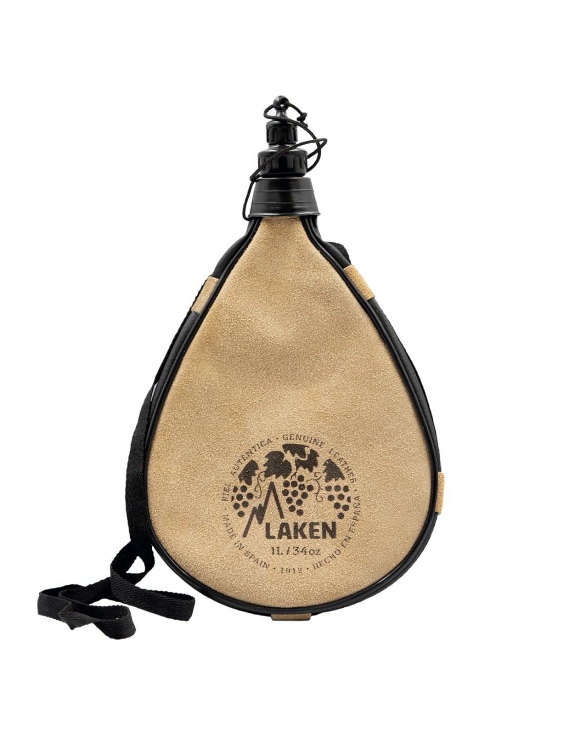 LAKEN - Spanish Leather Wine Bota Water Canteen Straight Shape 1 Liter