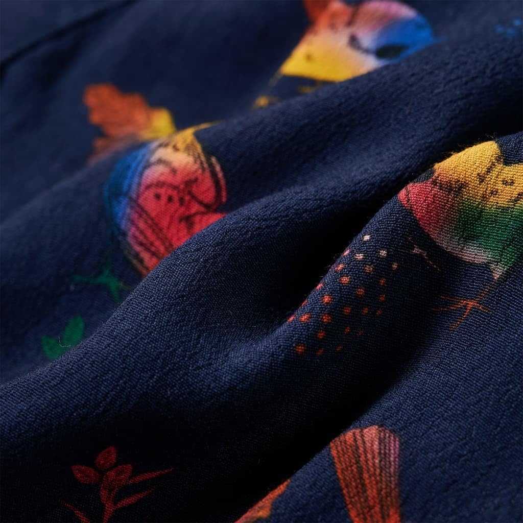 Vestido infantil de manga larga azul marino para niñas, adecuado para uso diario, cumpleaños, fiestas y vacaciones, de mezcla de viscosa y poliéster, transpirable, largo hasta la rodilla, con