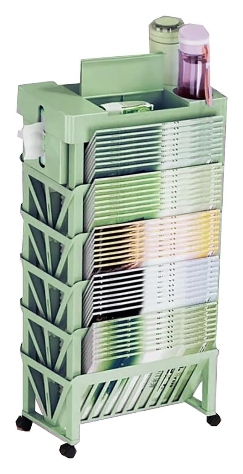 TUOYIBO Book CartMobile Bookcase, Mobile Bookshelf with Wheels, Shelving Cart with Wheels, Narrow Storage Cart for Living Room, Bedroom, Kitchen, Blue (Color : Green)