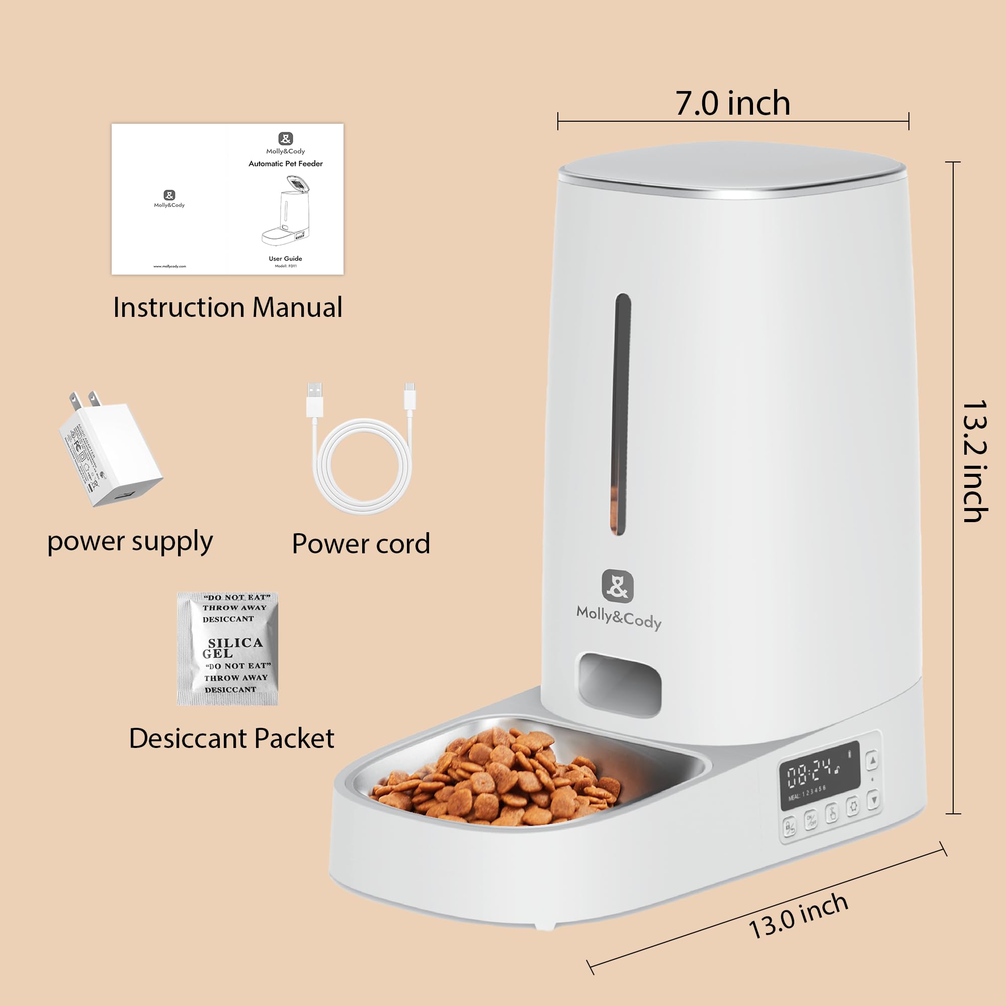 Timed Automatic Cat Feeder: 4L Programmable Cat Food Dispenser with Visual LCD Display, Automatic Dog Feeder with Airtight Storage,304 Stainless Steel Bowl,Dual Power Supply,Detachable for Cleaning - image 7