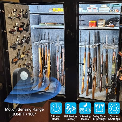 Image of Motion Sensor Gun Safe Light with Self-Adhesive Tape with Hooks for Gun Safe with Carpet Interior (Cold White 6000K (3.28FT Light Strip), Power Adapter (3.28FT Cable))