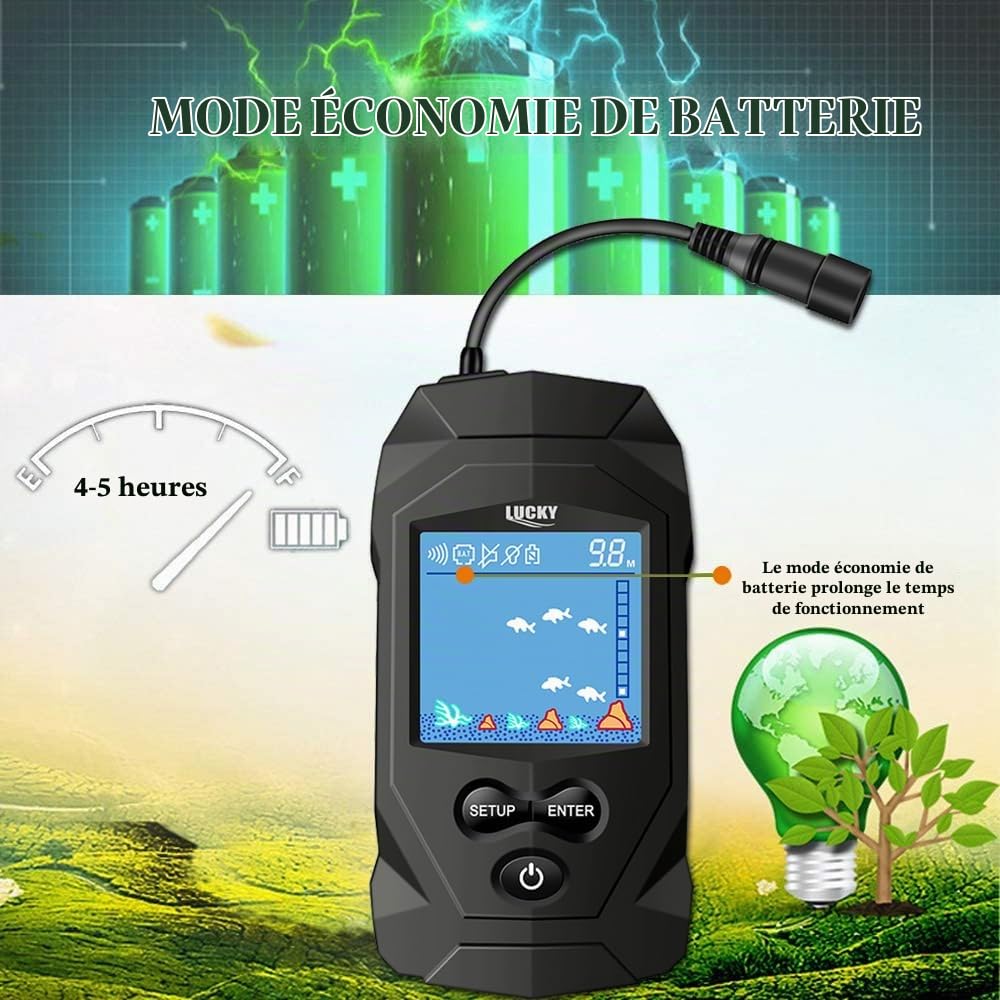 LUCKY Capteur Détecteurs de Poissons et Profondeur Portable Sondeur de Peche Fil Profondeur Sondeur Poisson Affichage LCD pour Canne Bateau Kayak