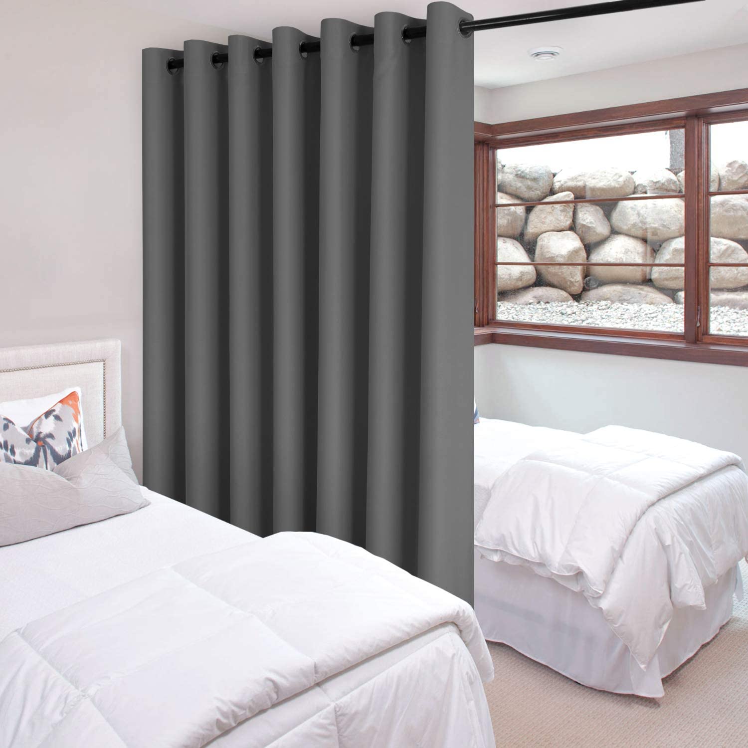 DWCN Total Privacy Room Divider Blackout Curtain - Thermal Curtains for Patio Door, Living Room, Bedroom Partition and Shared Office Space, 1 Grommet Curtain Panel, 10ft Wide x 7ft Tall,Dark Grey โ image 1