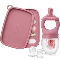 Vista 1 de SAMiGO Baby Food Fruit Feeder and Breastmilk Popsicle Mold Set, Silicone Fruit Teether, Food Feeder Pacifier for Teething Relief, Freezer Tray, Baby