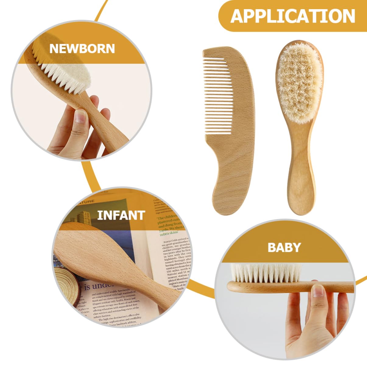 ibasenice 5juegos Cepillo De Cabello Para Bebés De Madera y Cepillo De Lana Natural Cuidado Para Recién Nacidos y Ligero Para Masaje Del Cabelludo