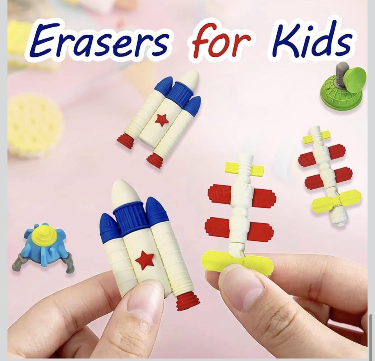 Space Rocket Theme Erasers for Kids, Multicolour Novelty Eraser Set for Boys and Girls, Fun Stationary Kit with Rocket and Space Designs 1