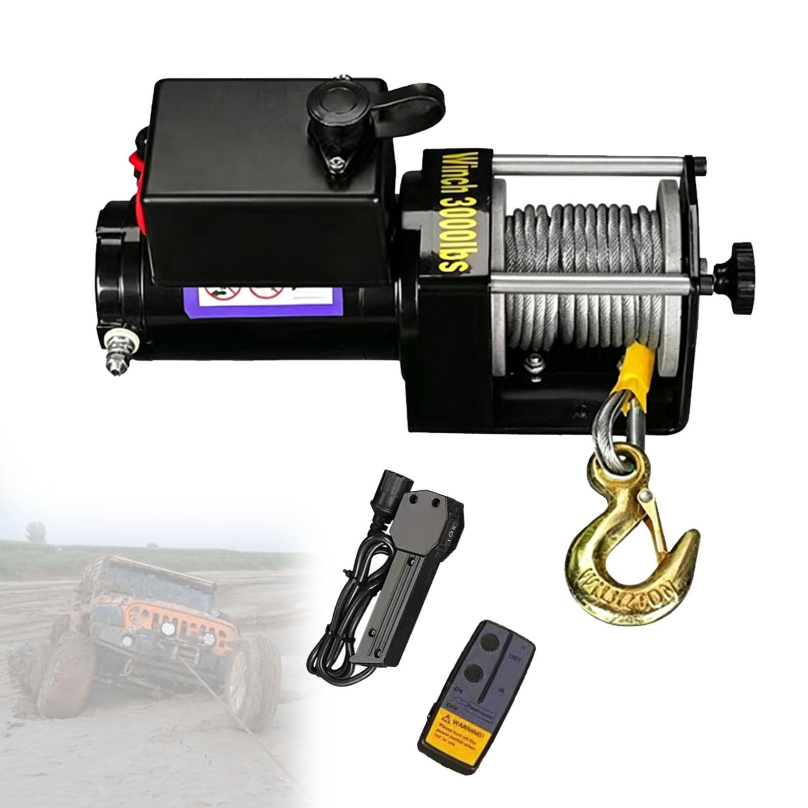 Zowdrix 4000lbs Electric Winch with Dual Remote Control (Wireless + Wired), Steel Cable, Copper Motor, Easy to Install, Off-Road Recovery Winch for Truck Trailer 24V-3000lbs