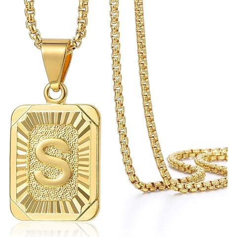 Trendsmax Initial A-Z Letter Pendant Necklace Mens Womens Capital Letter Yellow Gold Plated Stainless Steel Box Chain 22inch