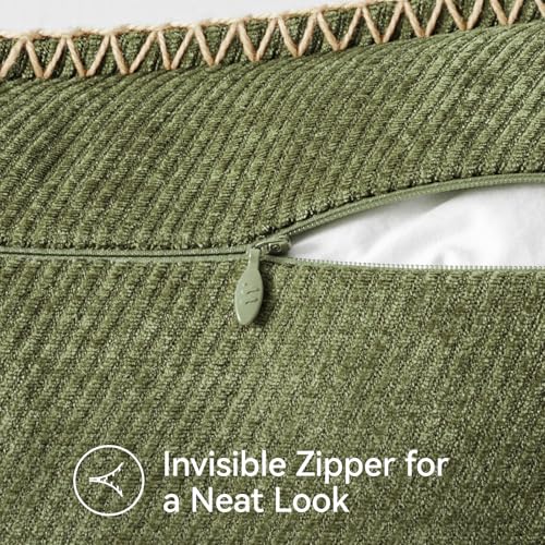Image of a moment Pack of 2 Decorative Chenille Throw Pillow Covers with Twill Cushion Covers for Sofa Living Room Couch Bed 20x20 Inch,Crafted Border Moss Green
