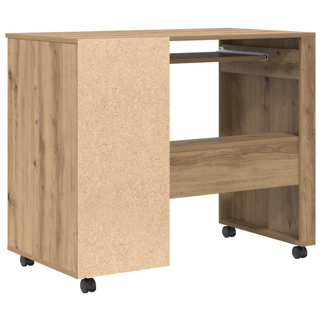 Tavolo per computer con ruote, rovere Artisan, 91 x 50 x 77 cm, materiale in legno, scrivania flessibile per casa, ufficio, giochi, cameretta dei bambini, con spazio di archiviazione