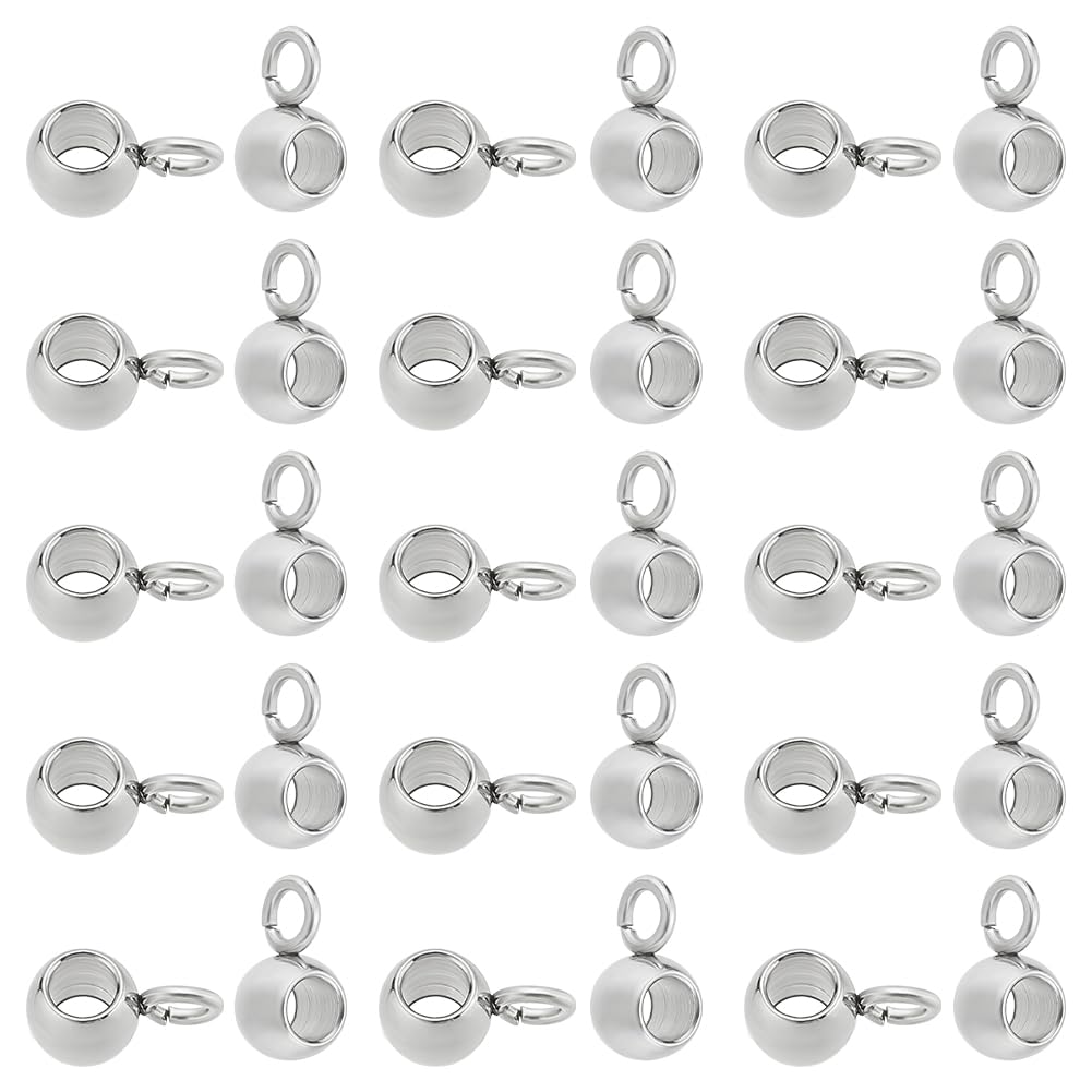UNICRAFTALE About 100pcs Vacuum Plating 304 Stainless Steel Hanger Links Beads 1.5mm Hole Connector Link Round Bail Beads Carrier Beads Pendant Stainless Steel Color 2mm Inner Diameter