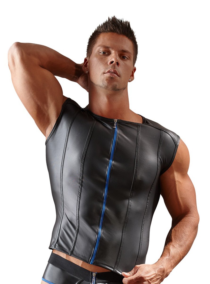 Underwear Men's Shirt with Blue Zipper, Black, X-Large, 170 Gram - Svenjoyment