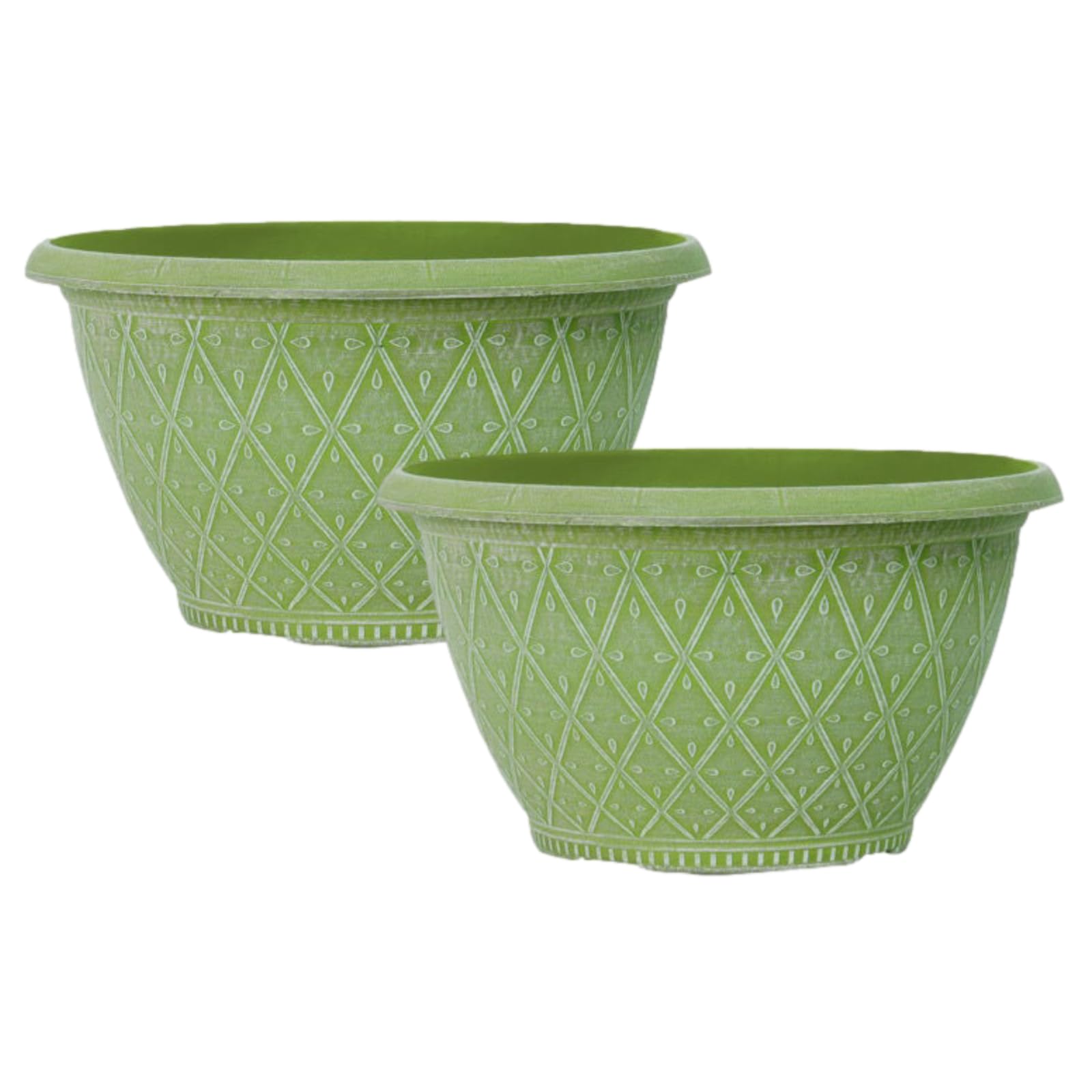 Fyne-Finds Powdered Moss Green Set Of 2 Plastic Prisma Bowl Planter 25Cm,10Nch 4L Garden Plant Pot