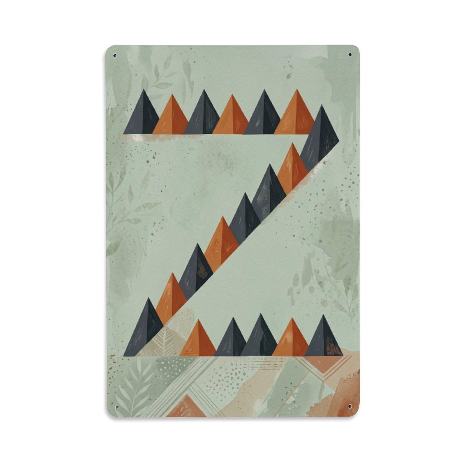 Bohemian Abstract Green Zigzag Peaks Metal Tin Sign Plaque Wall Decor for Cafe, Club Bar, Office, Home Garden Metal Poster 8x12Inch