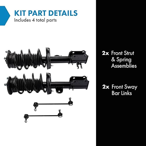 Miniatura 916 de TRQ Kit de suspensión delantera, conjunto de amortiguadores y resortes, barra estabilizadora, enlace estabilizador compatible con Chevrolet