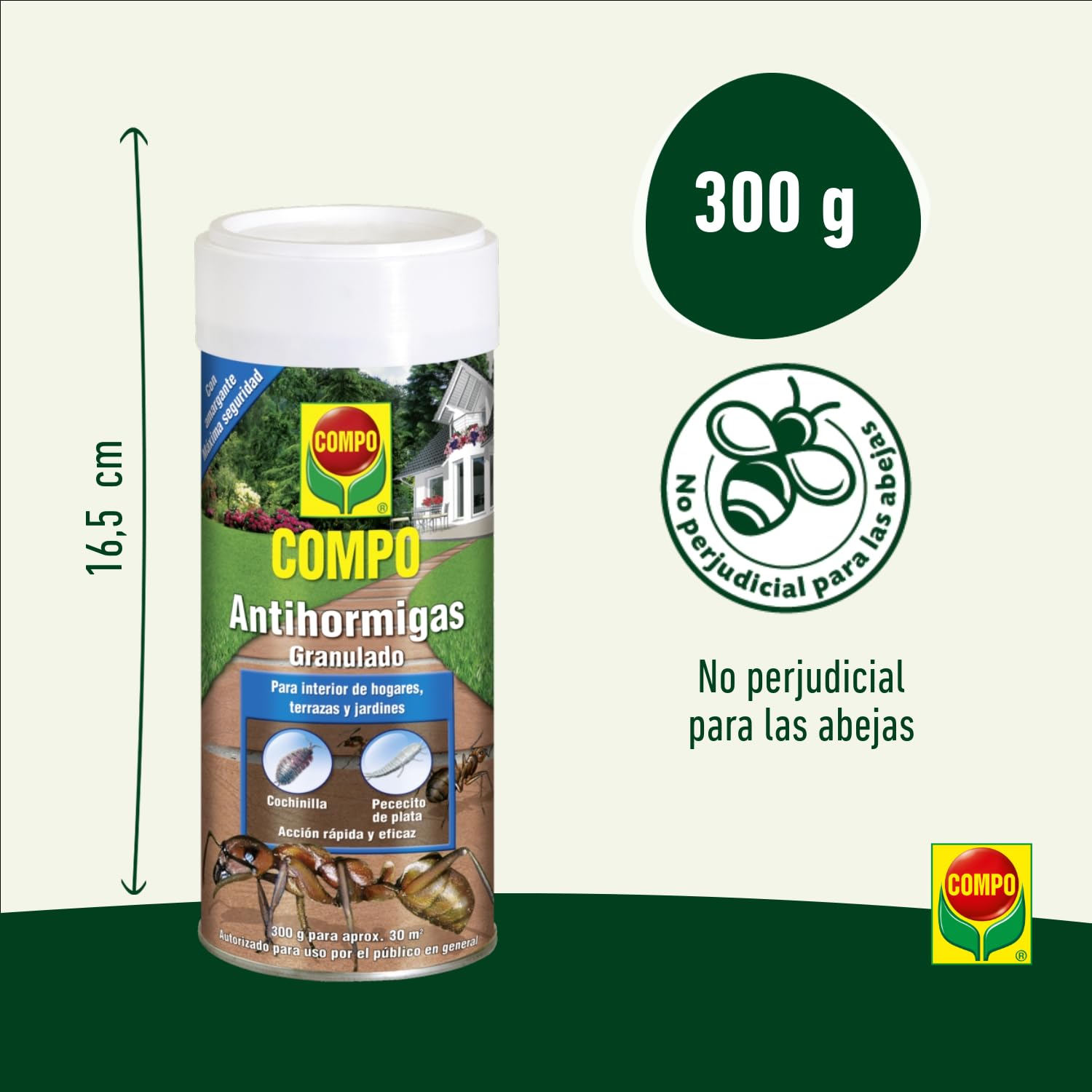 COMPO Antihormigas, Formato granulado para espolvorear, de uso interior y exterior, Efecto duradero, 300 g