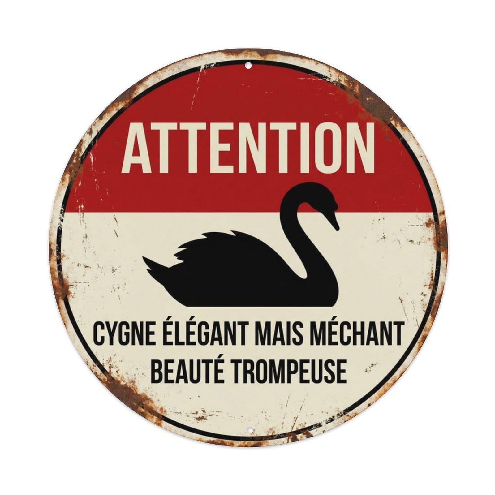 Fqcyn Style Bossy Swan Elegant Bully Metal Tin Sign Plaque Wall Decor For Cafe, Club Bar, Office, Home Garden Round Metal Poster 8X8inch