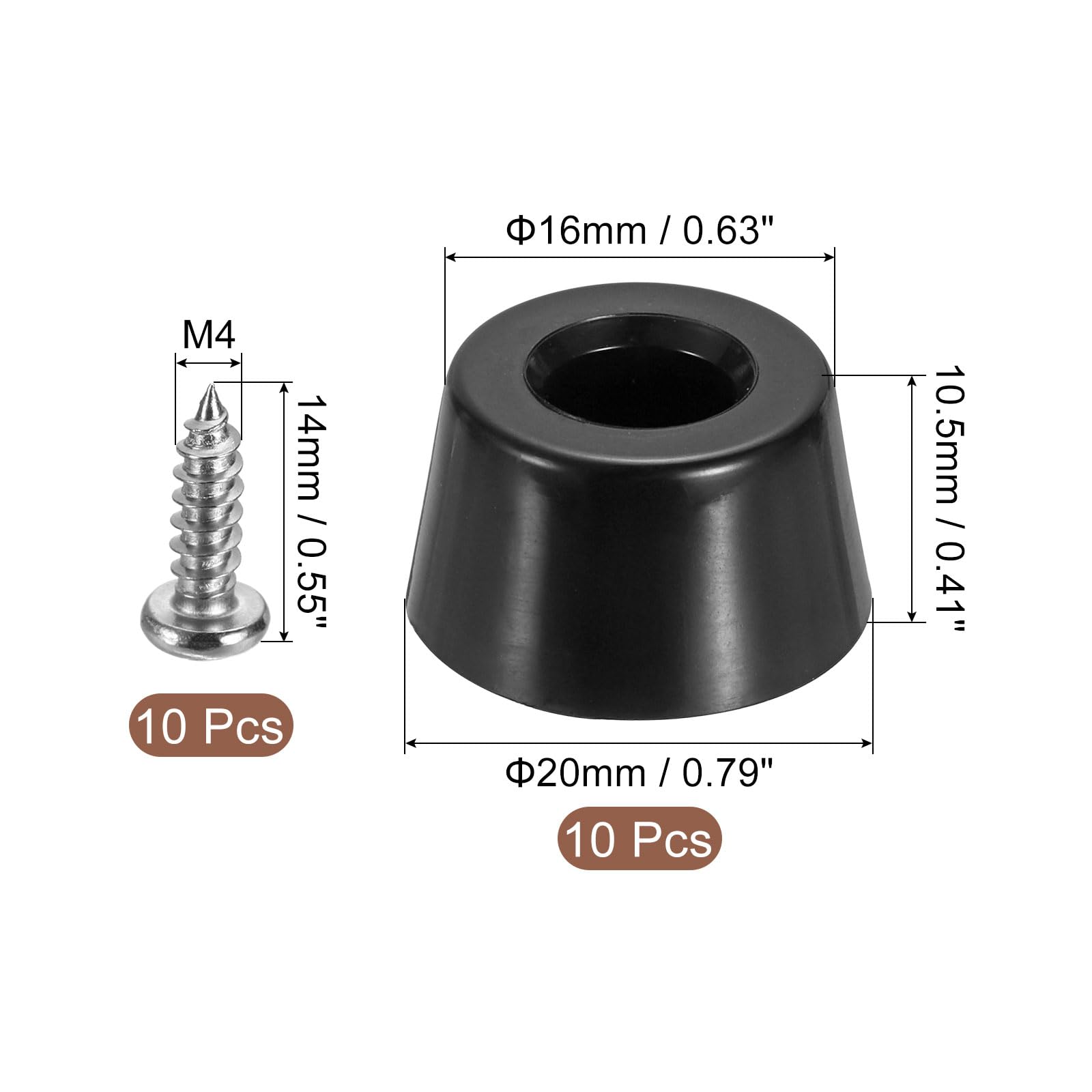 uxcell 10Pcs Rubber Bumper Feet, 0.47" H x 0.83" W Round Pads with Stainless Steel Washer and Screws for Furniture, Appliances, Electronics - Image 2