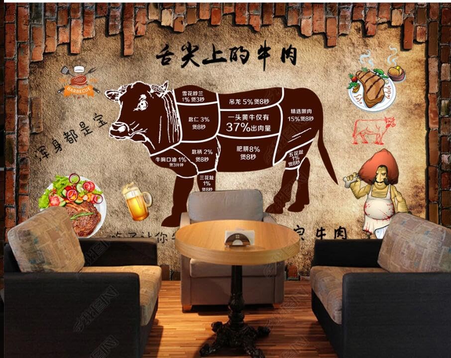 Mur de fond pour restaurant de fondue au bœuf 350x245cm
