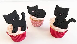 Set of 3 Large Sugar Black Cat Cake Decorations- Edible, Unique & Made with Love & Imagination in The UK!