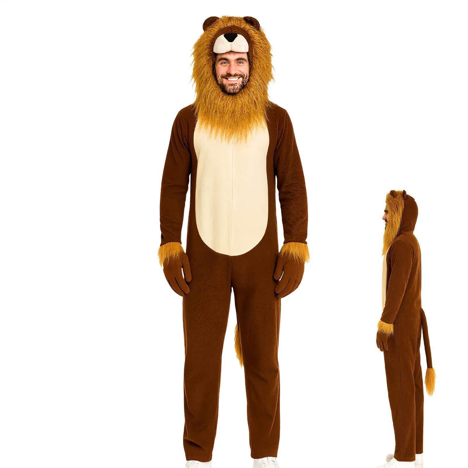 Onesie Lew Realistyczny Kombinezon Zwierzęcy | Lew Strój Halloween Dla Mężczyzn Na Halloween, Teatr, Szkolne Przedstawienie, Konwent Komiksowy I Występy Sceniczne