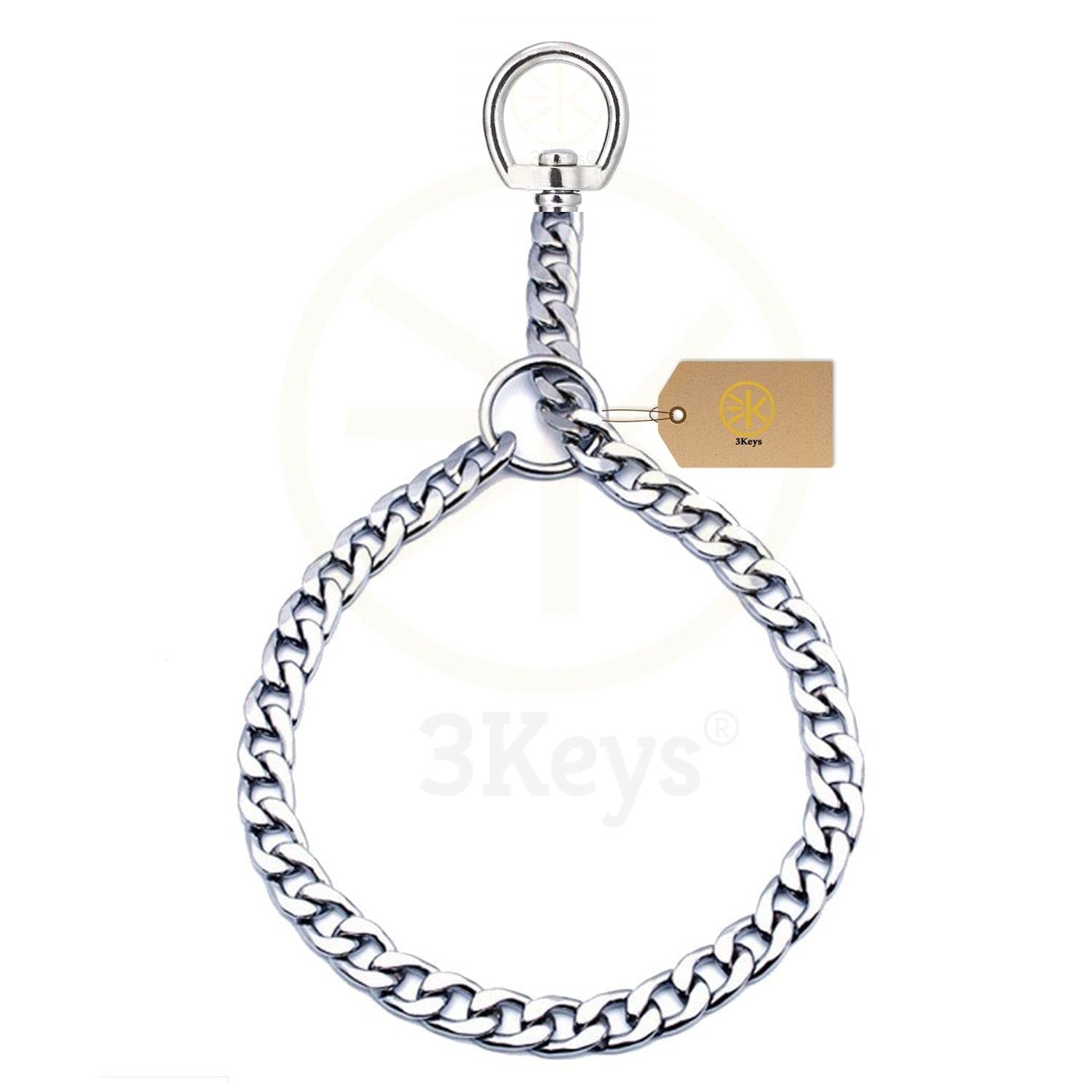 3Keys Diamond Cut Chrome Plated Stainless Steel Choke Chain Dog Training Collar (L-24 inch W-1 cm)