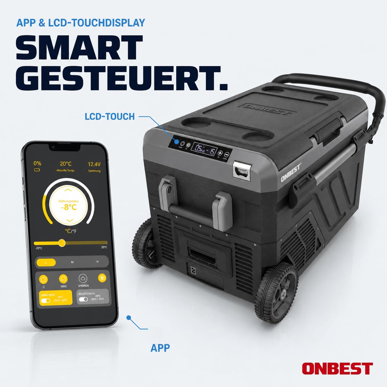 ONBEST Kompressor Kühlbox 40L 12V 230V Elektrische Gefrierbox Teleskophandgriff Mobile Autokühlbox