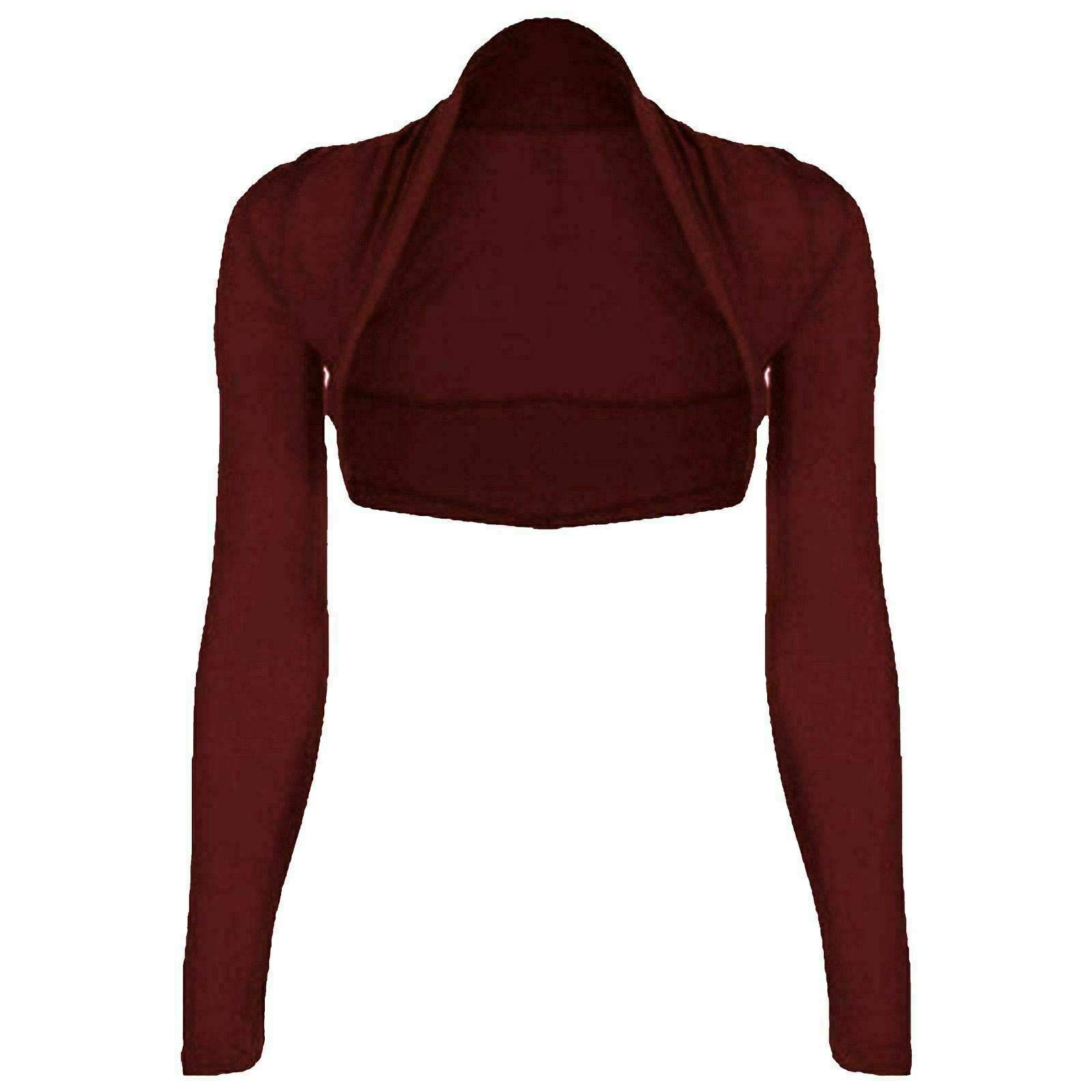 Fairy Trendz Ltd Women's Wine Bolero Shrug - Long Sleeves Open Front Cropped Cardigan Blazer ( Uk 12-14)