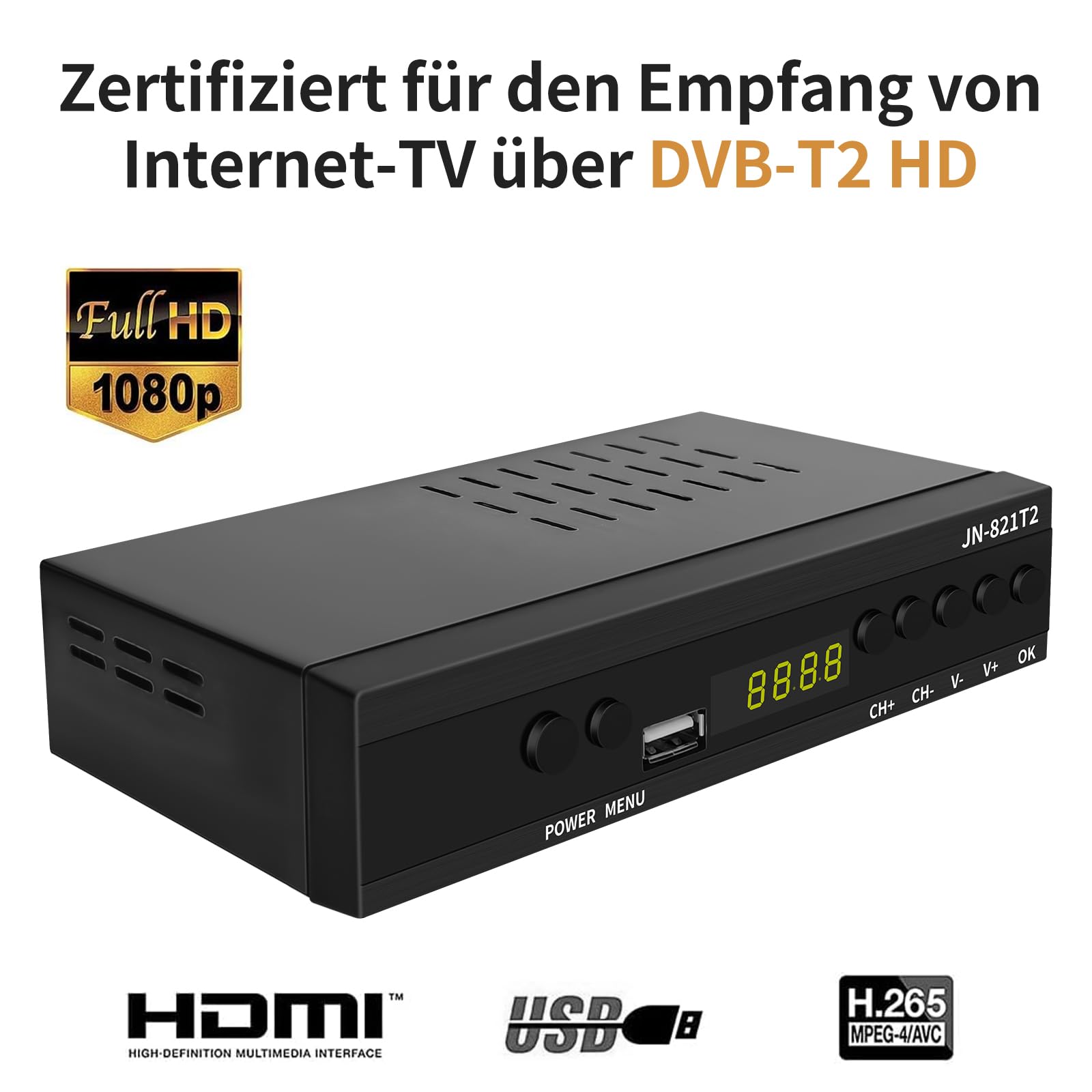 TURNER TDT/T2 Digital Receiver 2024 mit USB Mediaplayer, H.265 HEVC FTA Full HD PVR, USB, HDMI, SCART, digitaler terrestrischer TV-Tuner, Full HD 1080p High Definition Digital Receiver