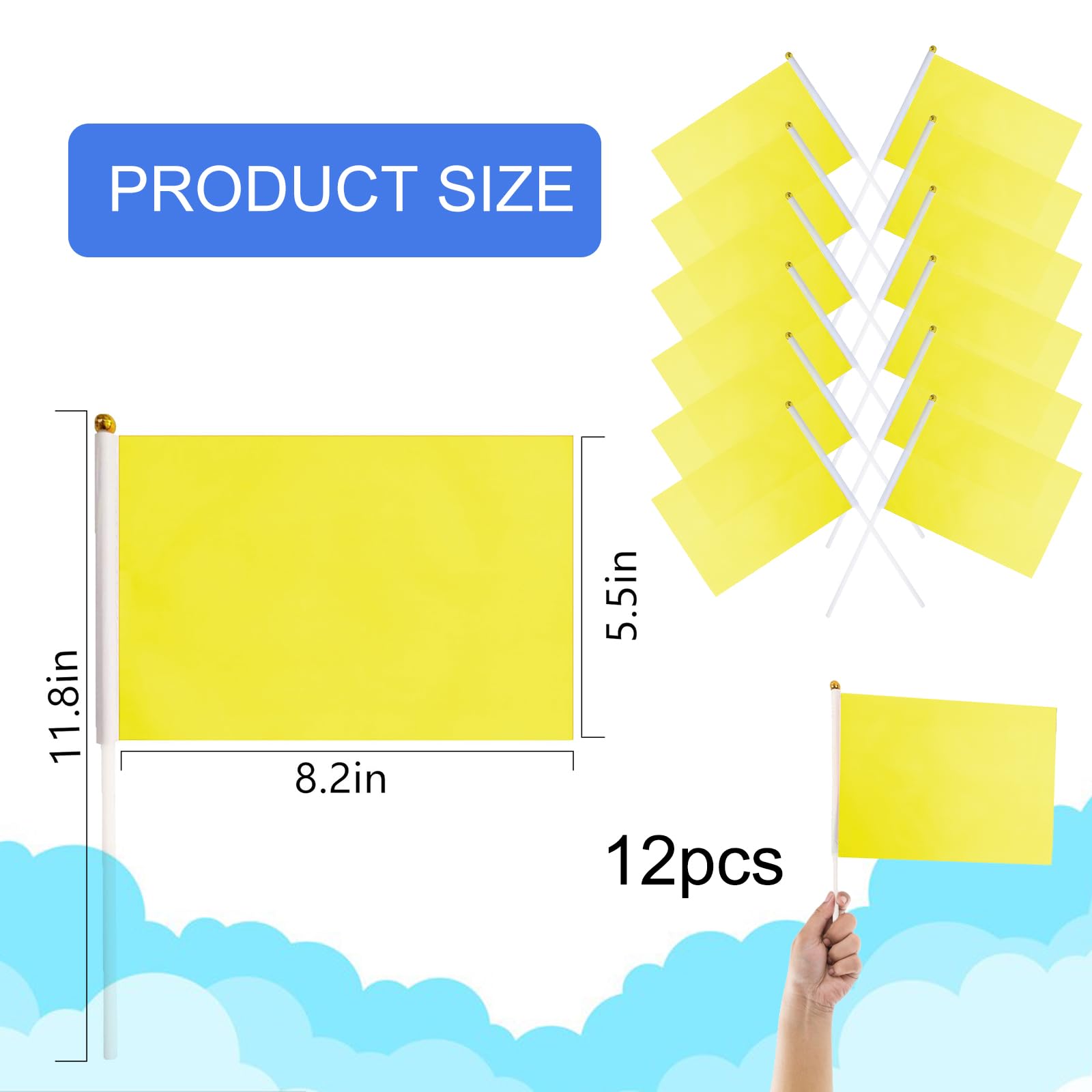 50 Bandiere Arancione A Mano - Con Bastoncini, Per Feste, Sport, Decorazioni - Foto 4